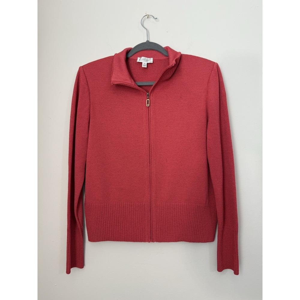 St. John Sport Wool Blend Knit Zip‎ Jacket Sz M Red Leisure Old Money Quiet Lux